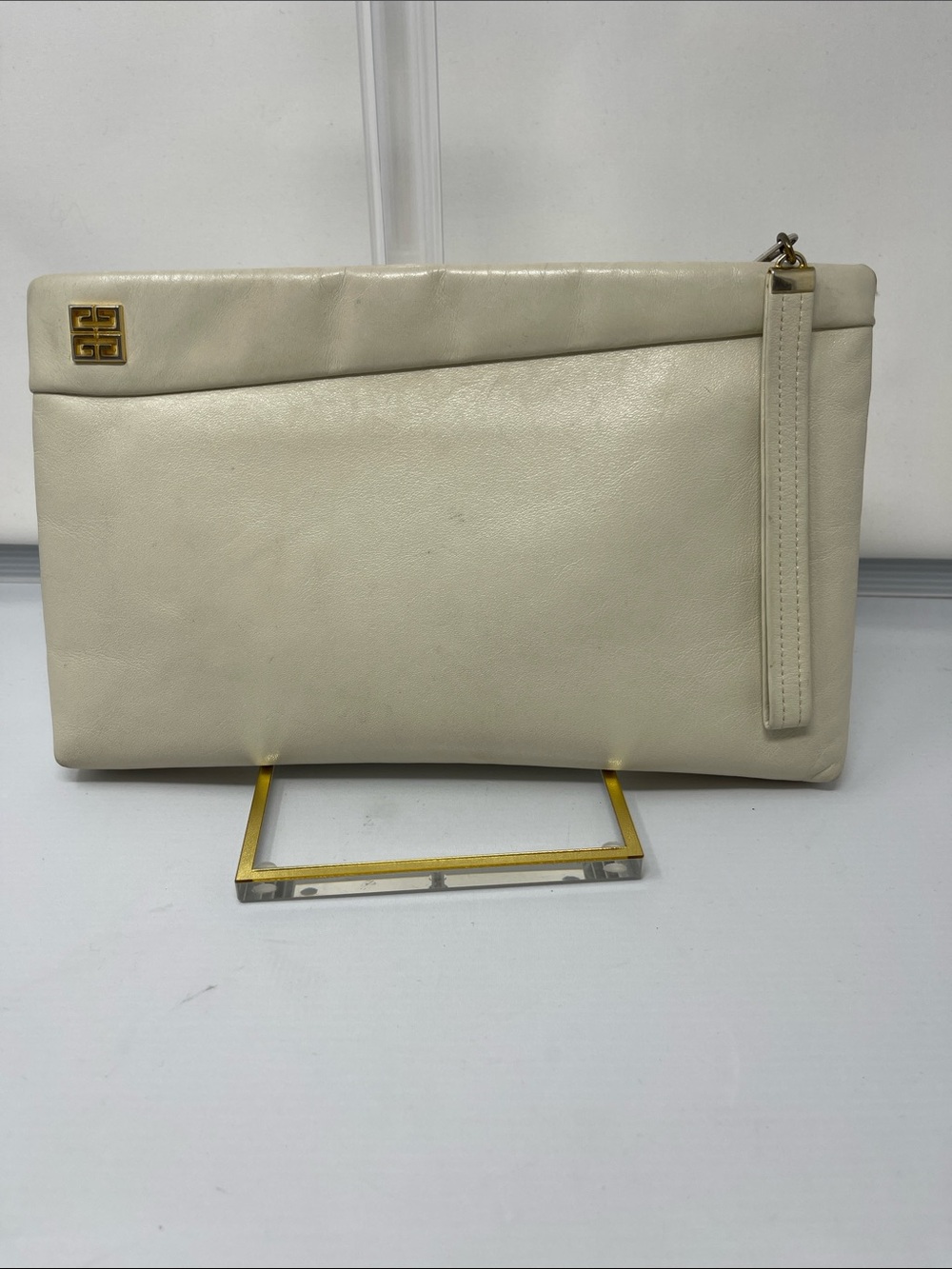 Givenchy Cream Leather wristlet Clutch with Gold Logo